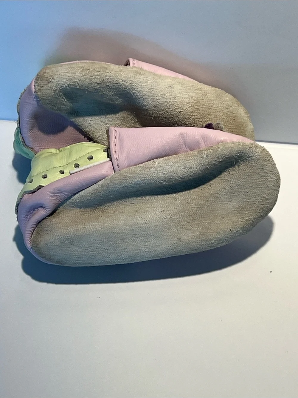Robeez Lilac and Lime Snail Appliqué Soft Leather Baby Shoes